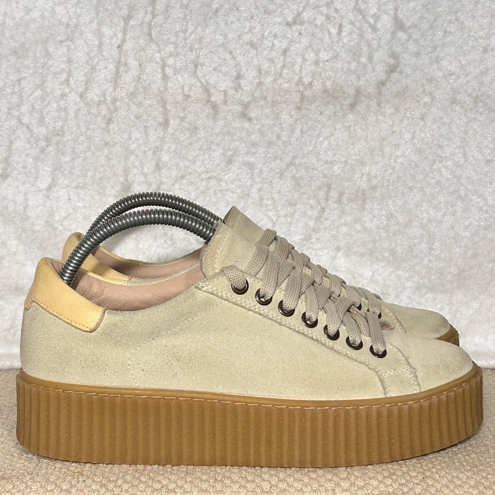 Steve Madden Womens Tan Suede Holly Creeper Platform Lace Sneaker Shoes SZ 7